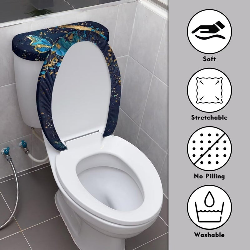 Flashideas Butterfly Flower Toilet Lid Cover and Toilet Tank Cover Soft Plush Seat Covers Tank Lip Covers Seat Covers Fits Most Lids for Accessories Decor Machine Washable - Image 3